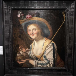 Honthorst Gerrit (omgeving) portret van een jonge herderin, olieverf op doek, 17e eeuw
