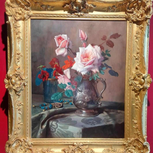 Pascal De Beucker ‘Still life, bouquet of flowers’ painting oil on canvas, early 20th c