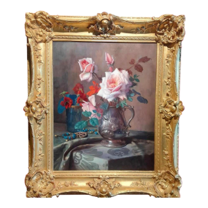 Pascal De Beucker “Stilleven, boeket bloemen” olieverfschilderij op doek, begin 20e eeuw