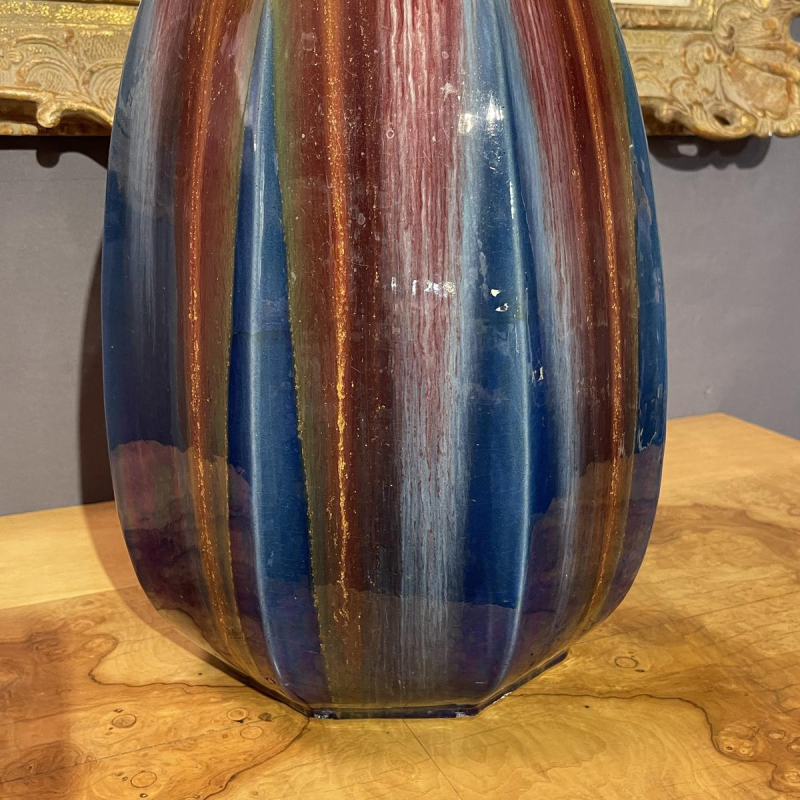 Hasselt Ceramics (attributed to), large oblong faceted Art Deco vases, ca 1930