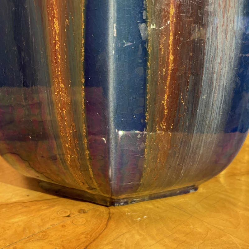 Hasselt Ceramics (attributed to), large oblong faceted Art Deco vases, ca 1930