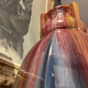 Hasselt Ceramics (attributed to), large oblong faceted Art Deco vases, ca 1930