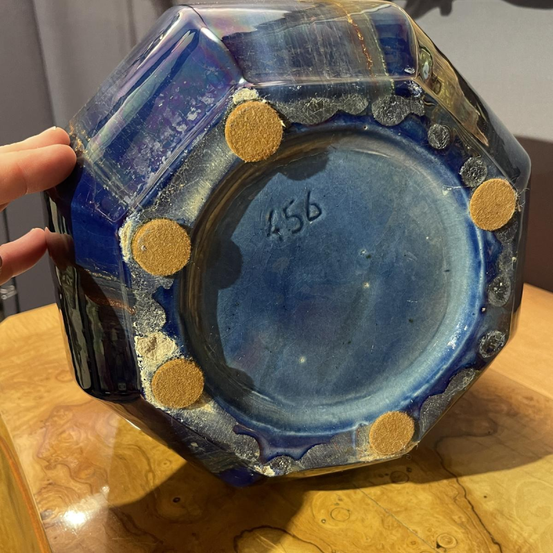 Hasselt Ceramics (attributed to), large oblong faceted Art Deco vases, ca 1930