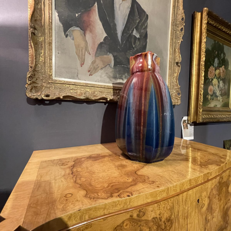 Hasselt Ceramics (attributed to), large oblong faceted Art Deco vases, ca 1930