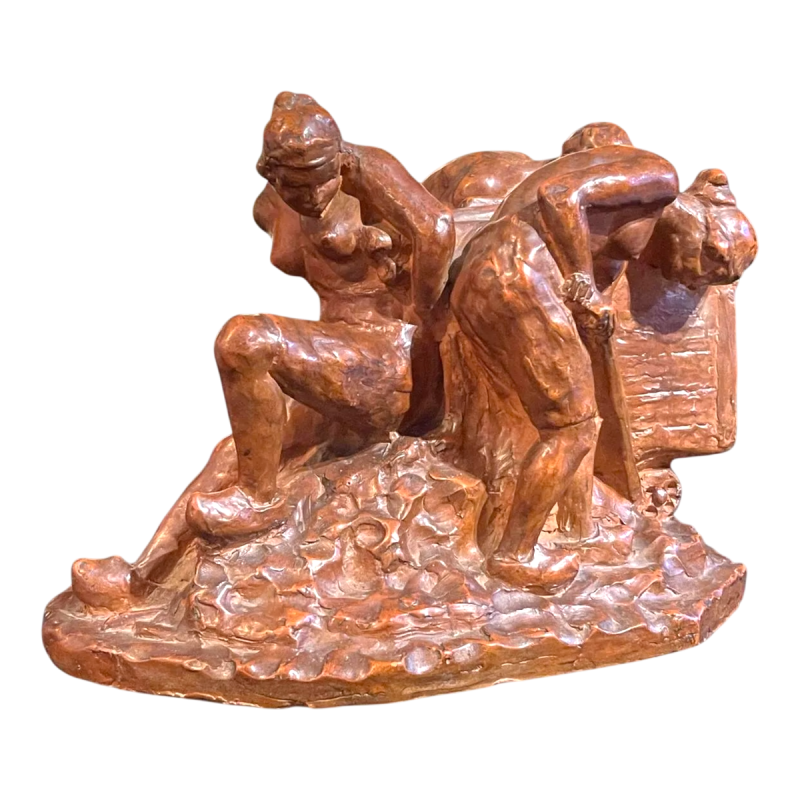 Angelo Hecq «Femmes à la mine, à l’effort» sculpture en terre cuite, ca 1920