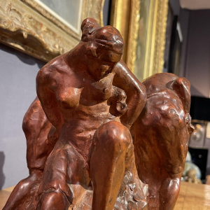 Angelo Hecq “Women in the Mine, in the Effort” terracotta sculpture, ca 1920