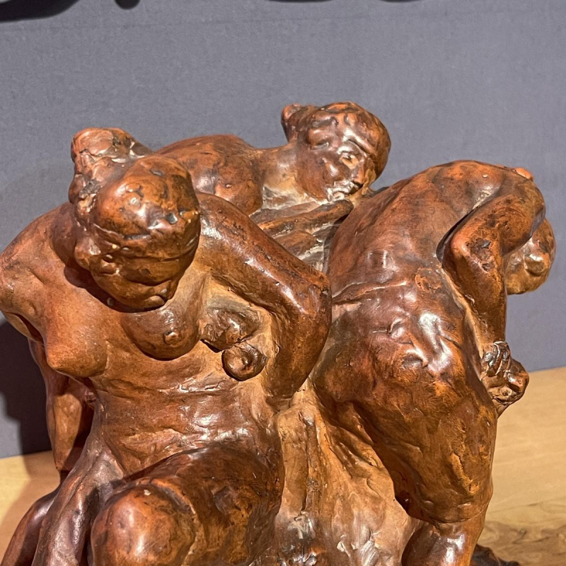 Angelo Hecq “Women in the Mine, in the Effort” terracotta sculpture, ca 1920