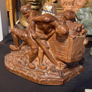 Angelo Hecq “Women in the Mine, in the Effort” terracotta sculpture, ca 1920