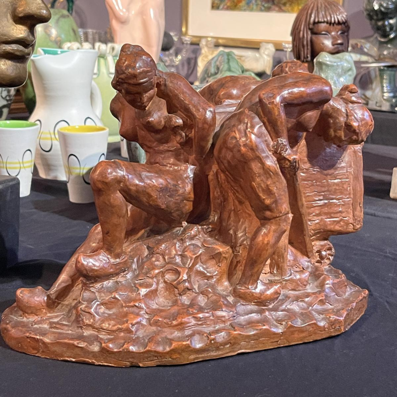 Angelo Hecq «Femmes à la mine, à l’effort» sculpture en terre cuite, ca 1920