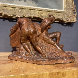 Angelo Hecq “Women in the Mine, in the Effort” terracotta sculpture, ca 1920