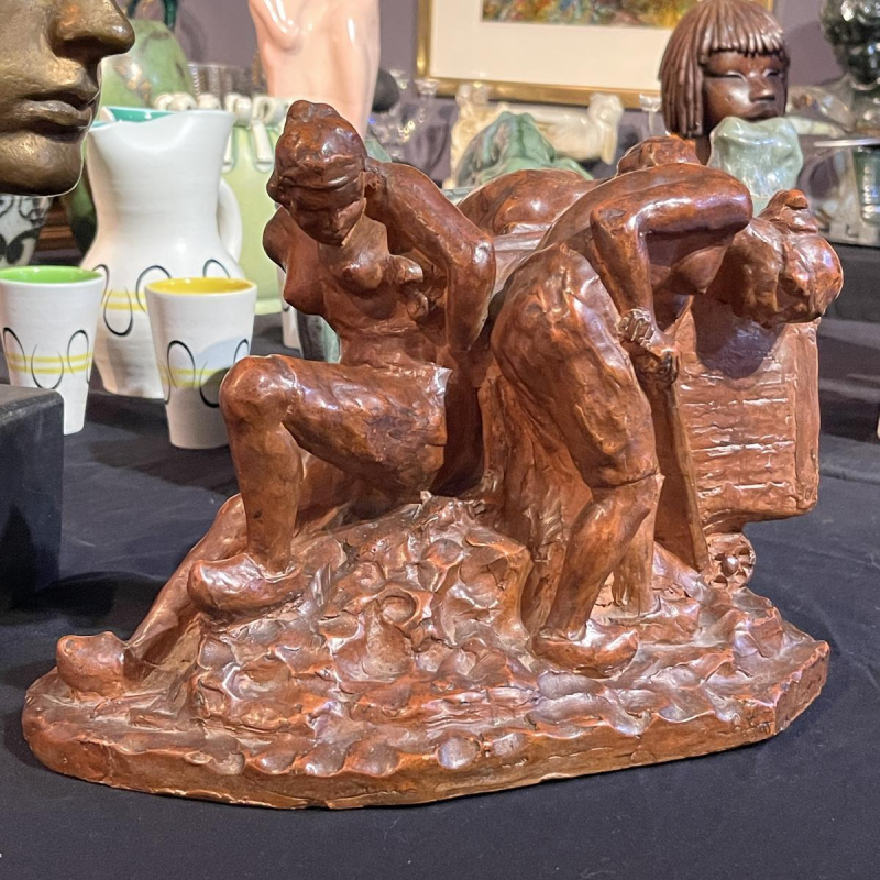 Angelo Hecq “Women in the Mine, in the Effort” terracotta sculpture, ca 1920