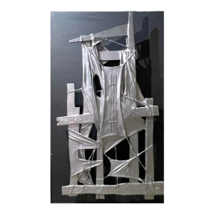 MACKOWIAK ERWIN, tableau abstrait, peinture composition sculpture belge, bois, cordes, tissus peints, 1963