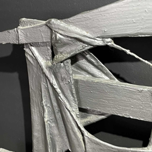 MACKOWIAK ERWIN, tableau abstrait, peinture composition sculpture belge, bois, cordes, tissus peints, 1963