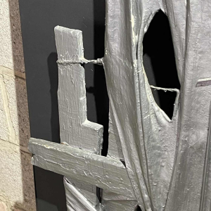 MACKOWIAK ERWIN, tableau abstrait, peinture composition sculpture belge, bois, cordes, tissus peints, 1963