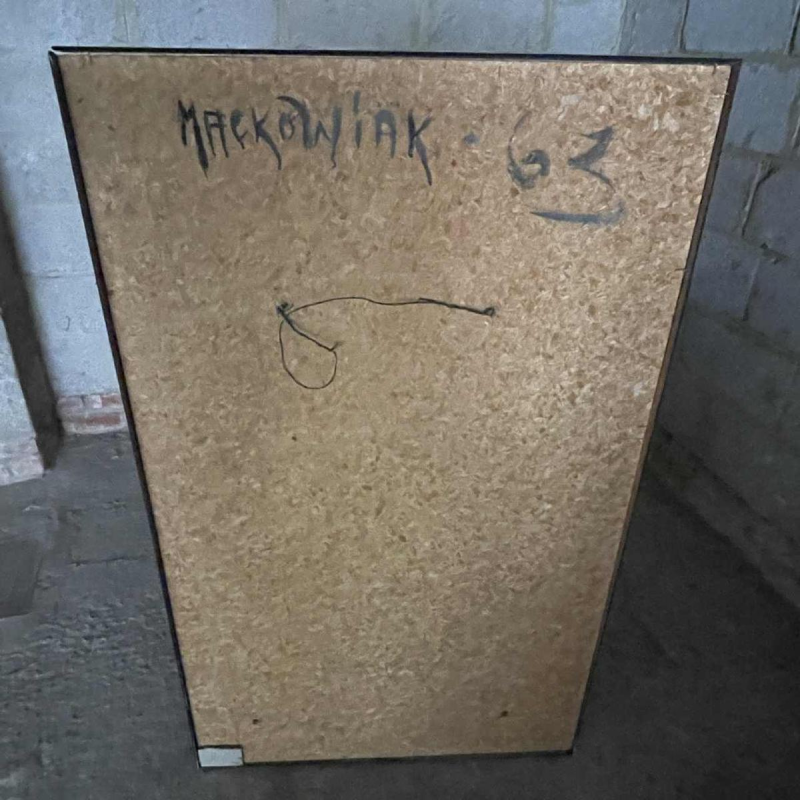 MACKOWIAK ERWIN, abstract schilderij, Belgische compositie sculptuur, beschilderd hout, touw, stof, 1963