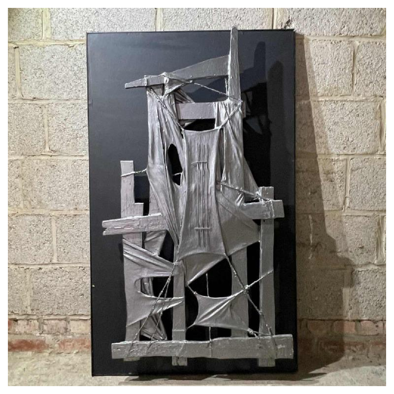 MACKOWIAK ERWIN, abstract schilderij, Belgische compositie sculptuur, beschilderd hout, touw, stof, 1963