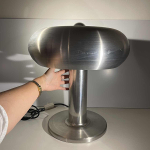 Walter Donner (toegeschreven) voor Doria, geborstelde aluminium 'Donut'-lamp, ontwerp uit het ruimtetijdperk, ca. 1960