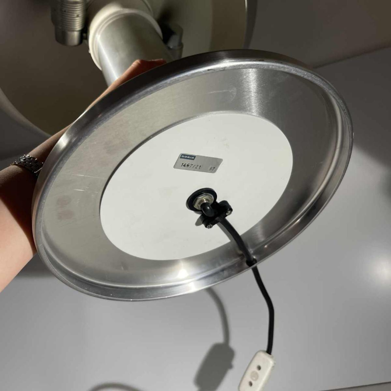 Walter Donner (attr) pour Doria, Lampe 'Donut' aluminium brossé, Design Space Age, ca 1960