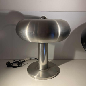 Walter Donner (toegeschreven) voor Doria, geborstelde aluminium 'Donut'-lamp, ontwerp uit het ruimtetijdperk, ca. 1960