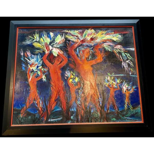 Paul Daxhelet, dance of women, expressionist painting, oil on canvas