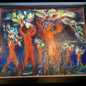 Paul Daxhelet, dance of women, expressionist painting, oil on canvas