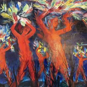 Paul Daxhelet, dance of women, expressionist painting, oil on canvas