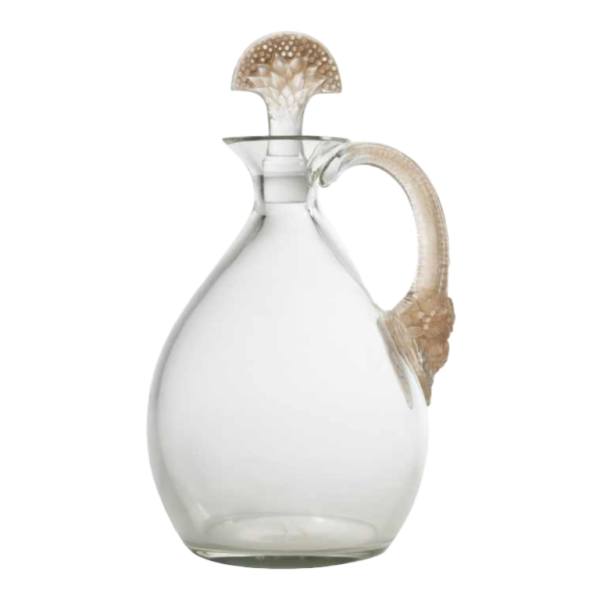 1923 René Lalique "Satyre" Decanter in Sepia Patinated White Glass for Cusenier