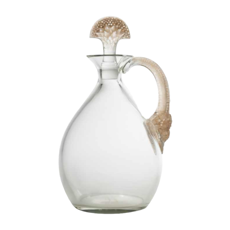 1923 René Lalique Carafe « Satyre » Verre Blanc Patiné Sépia Pour Cusenier