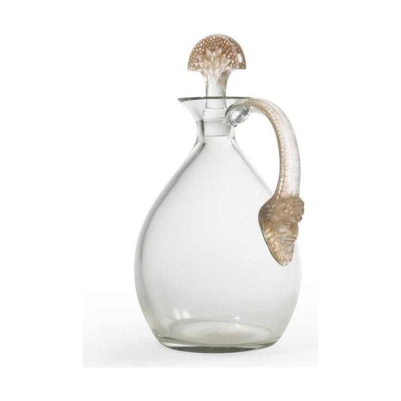 1923 René Lalique Carafe « Satyre » Verre Blanc Patiné Sépia Pour Cusenier