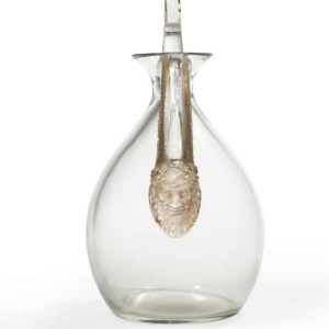 1923 René Lalique "Satyre" Decanter in Sepia Patinated White Glass for Cusenier