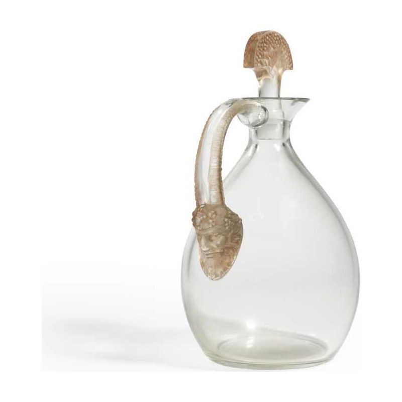 1923 René Lalique Carafe « Satyre » Verre Blanc Patiné Sépia Pour Cusenier