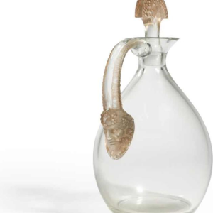 1923 René Lalique "Satyre" Decanter in Sepia Patinated White Glass for Cusenier