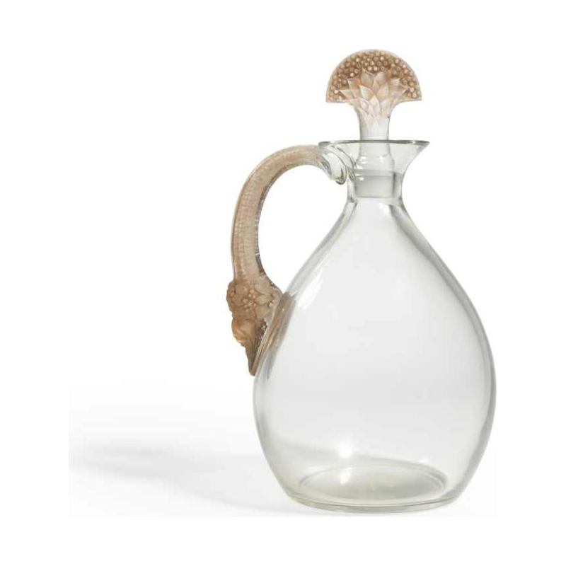 1923 René Lalique "Satyre" Decanter in Sepia Patinated White Glass for Cusenier