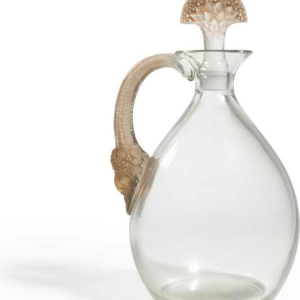 1923 René Lalique Carafe « Satyre » Verre Blanc Patiné Sépia Pour Cusenier