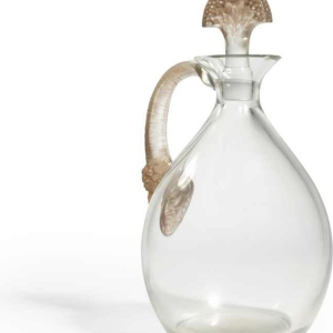 1923 René Lalique "Satyre" Decanter in Sepia Patinated White Glass for Cusenier