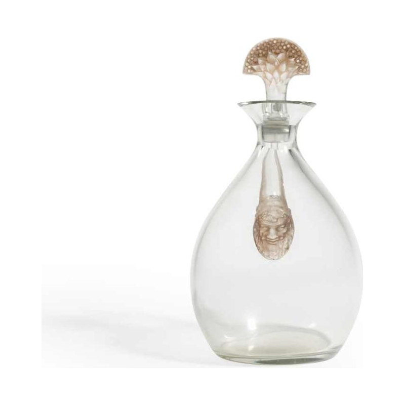 1923 René Lalique Carafe « Satyre » Verre Blanc Patiné Sépia Pour Cusenier