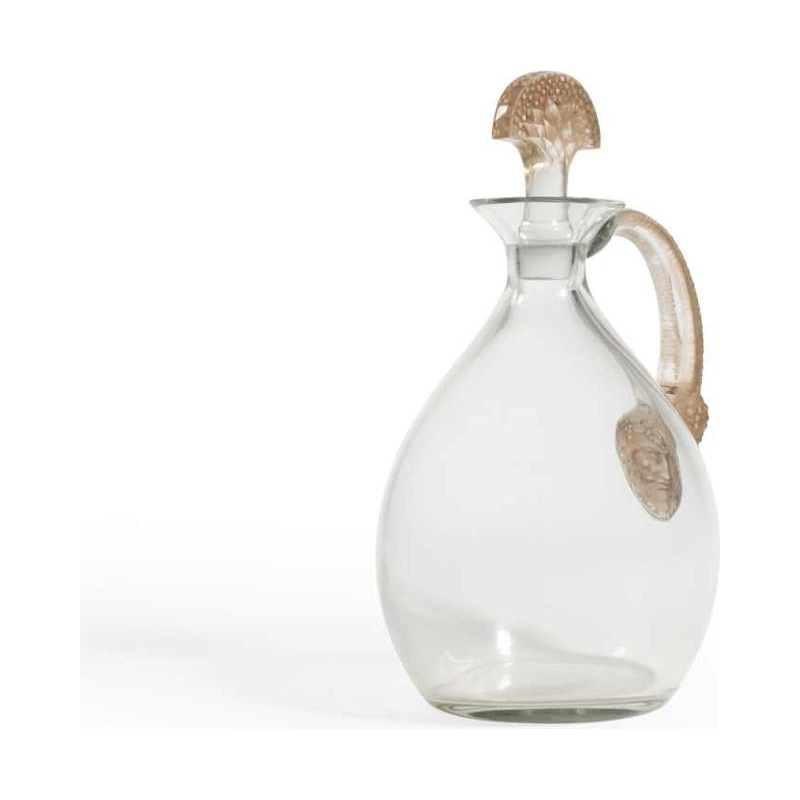 1923 René Lalique "Satyre" Decanter in Sepia Patinated White Glass for Cusenier