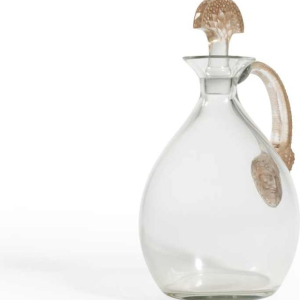 1923 René Lalique "Satyre" Decanter in Sepia Patinated White Glass for Cusenier
