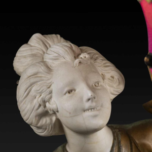 ADOLPHE ARMAND TRUFFIER "LA GEISHA AU LAMPION", statuette lamp, gilded regule sculpture, porcelain biscuit