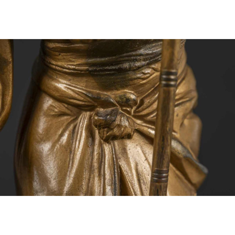 ADOLPHE ARMAND TRUFFIER "LA GEISHA AU LAMPION", statuette lamp, gilded regule sculpture, porcelain biscuit