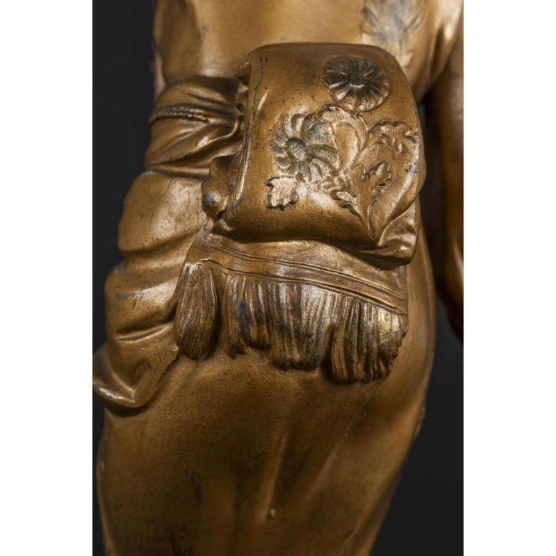 ADOLPHE ARMAND TRUFFIER «LA GEISHA AU LAMPION », statuette lampe, sculpture régule doré, biscuit de porcelaine