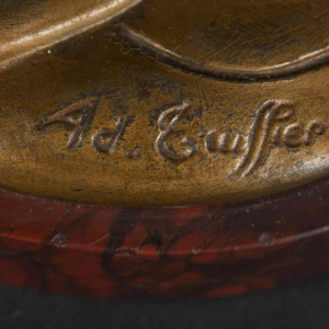 ADOLPHE ARMAND TRUFFIER "LA GEISHA AU LAMPION", statuette lamp, gilded regule sculpture, porcelain biscuit