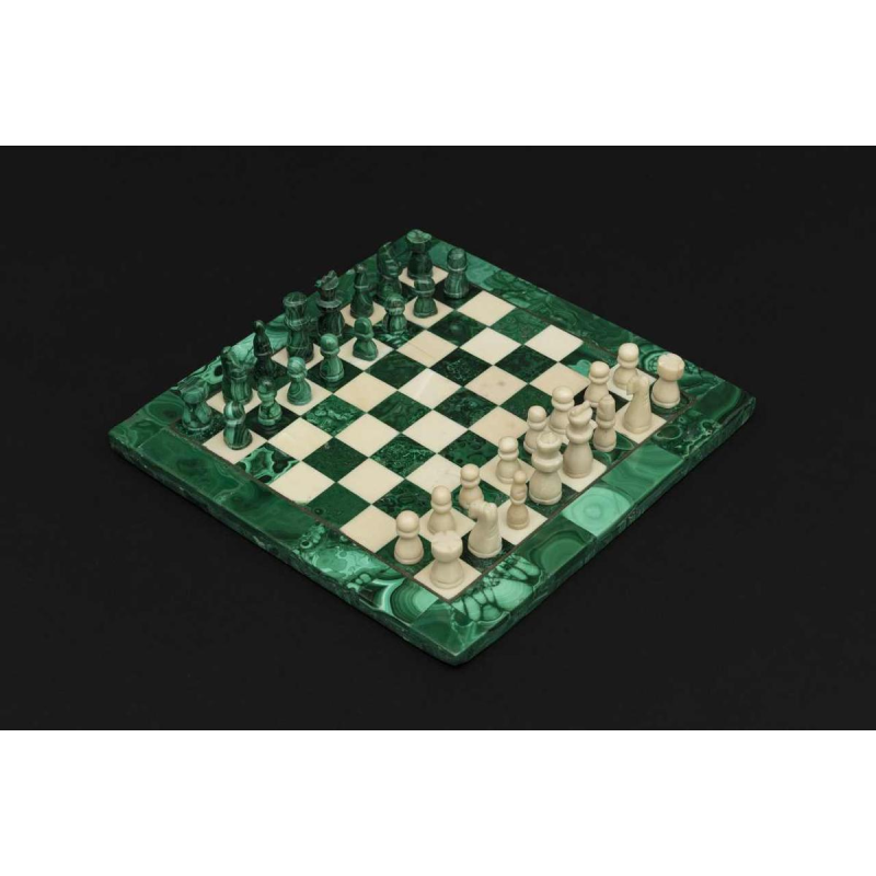Big square-shaped chessboard crafted from malachite and marble: