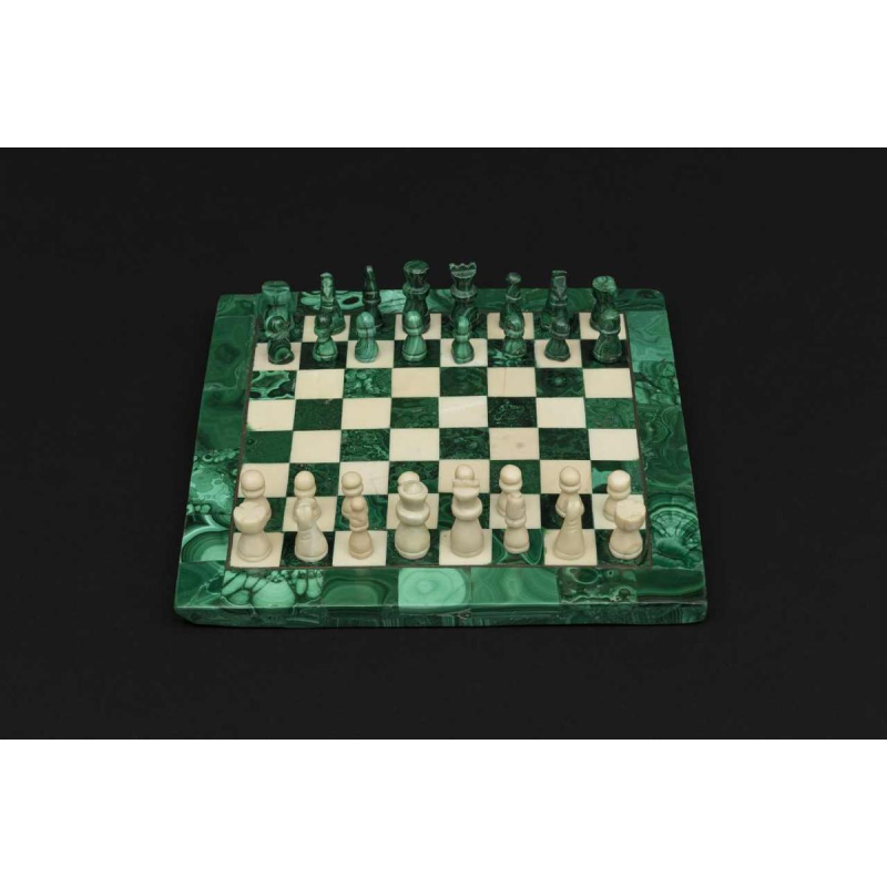 Big square-shaped chessboard crafted from malachite and marble: