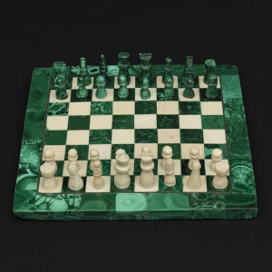 Big square-shaped chessboard crafted from malachite and marble: