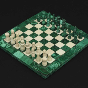 Big square-shaped chessboard crafted from malachite and marble:
