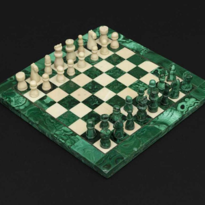 Big square-shaped chessboard crafted from malachite and marble: