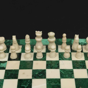 Big square-shaped chessboard crafted from malachite and marble: