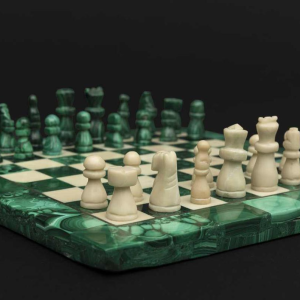 Big square-shaped chessboard crafted from malachite and marble: