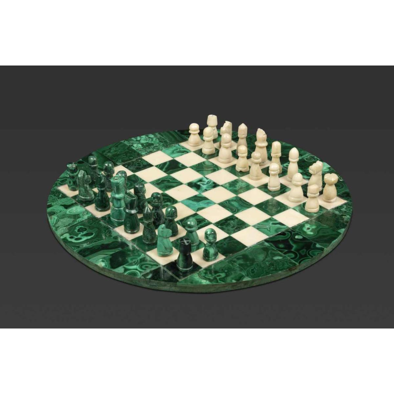"Small round chess board in malachite and marble: